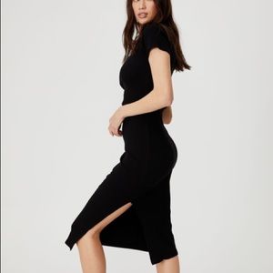 Cotton On - Black Cap Sleeve Midi Dress with Slit (L)